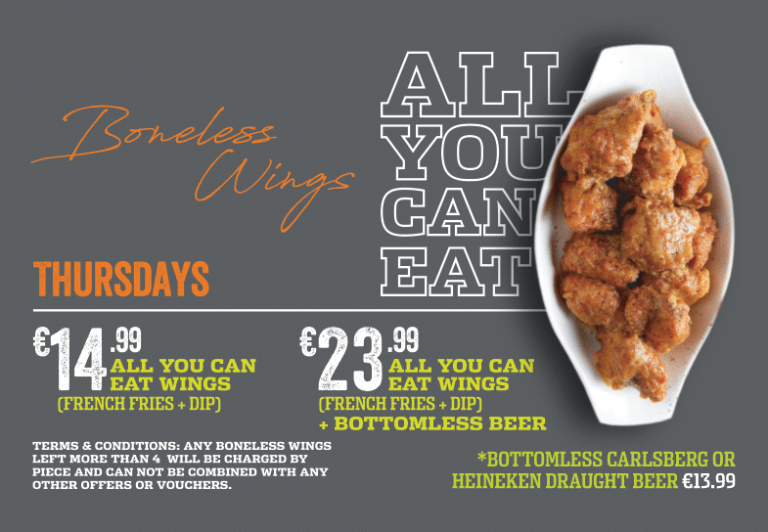 Buffalo Wings and Rings Limassol THURSDAY BONELESS & BOOTOMLESS BEER